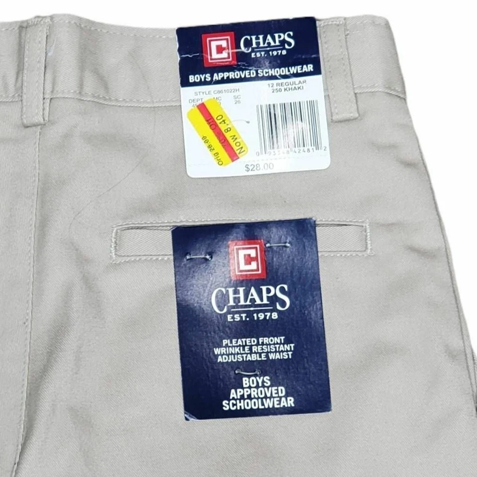 Chaps Boys Uniform Shorts Gray Wrinkle Resistant Pleated Front 12 Regular New - Image 3 of 4