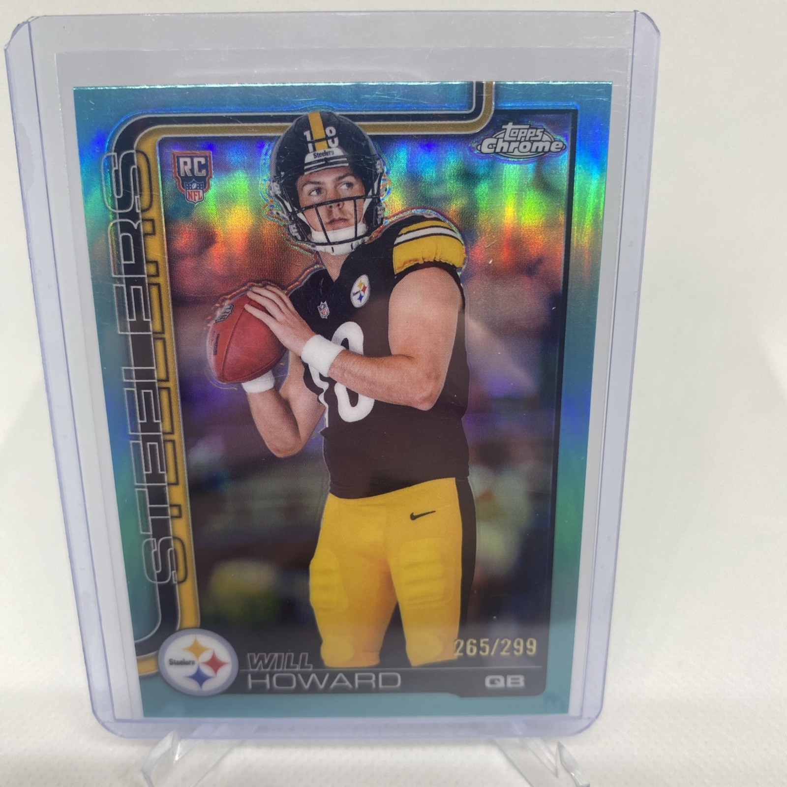 2025 Topps Chrome Will Howard Teal /299 Rookie Pittsburgh Steelers NFL Card #321