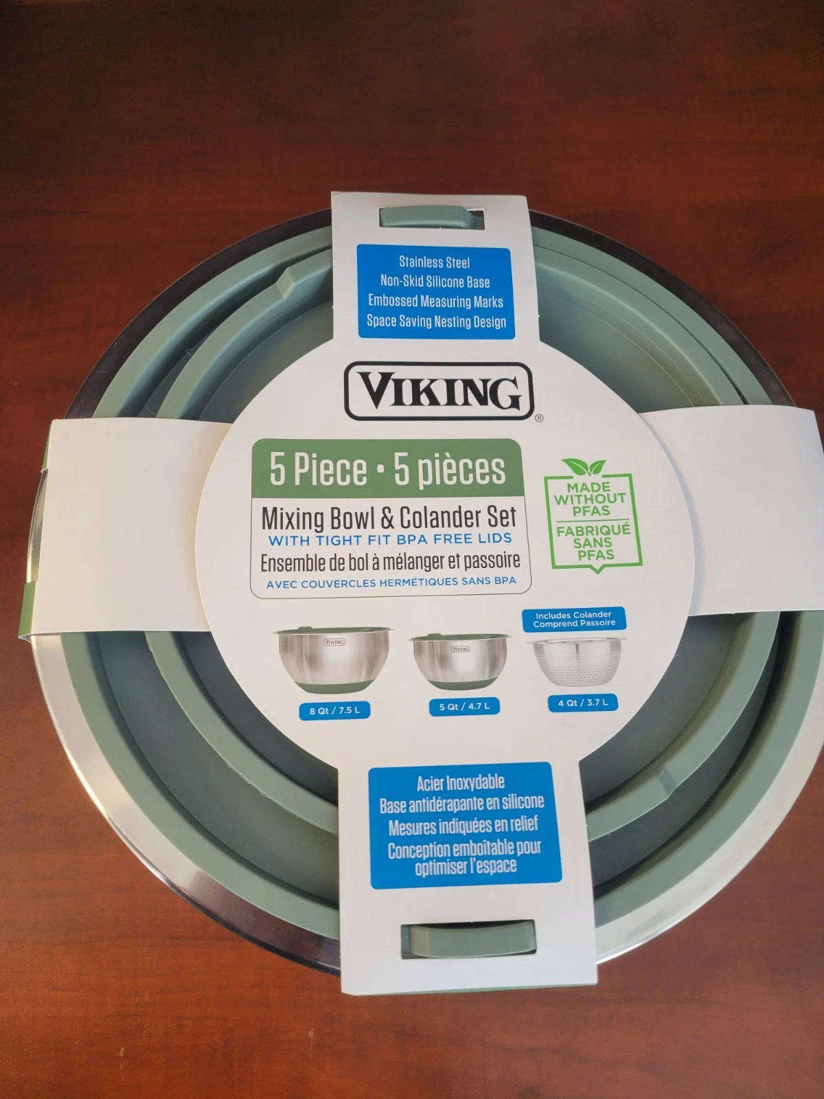 VIKING 5 Piece Stainless Steel Bowl/Collander Set New in Packaging Green NonSkid
Opens in a new wind