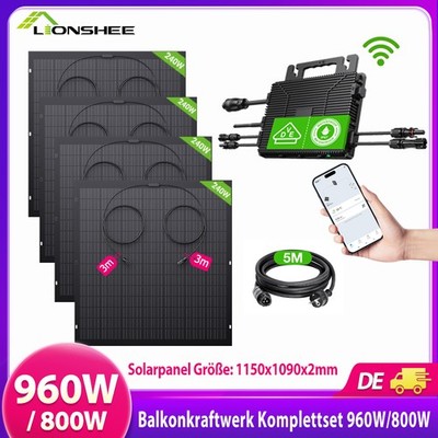 Lionshee 960W/800W Balkonkraftwerk Solaranlage Komplettset--Flexibel Solarpanel