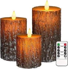 VEEKI Flameless Candles Lights, Set of 3 Battery Operated Flickering Brown 