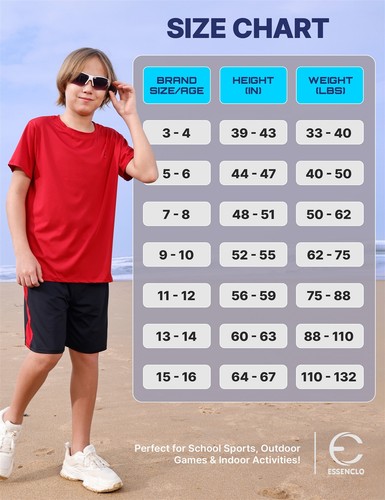 Essenclo Boys Athletic Shorts Performance Set Summer Kid Outfit Size 3-16 (2 Pcs - Picture 7 of 176
