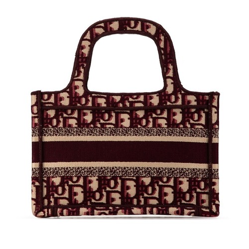 Dior Lady Dior Oblique Embroidery Mini Book Tote Canvas Red Beige Authentic - Picture 3 of 8