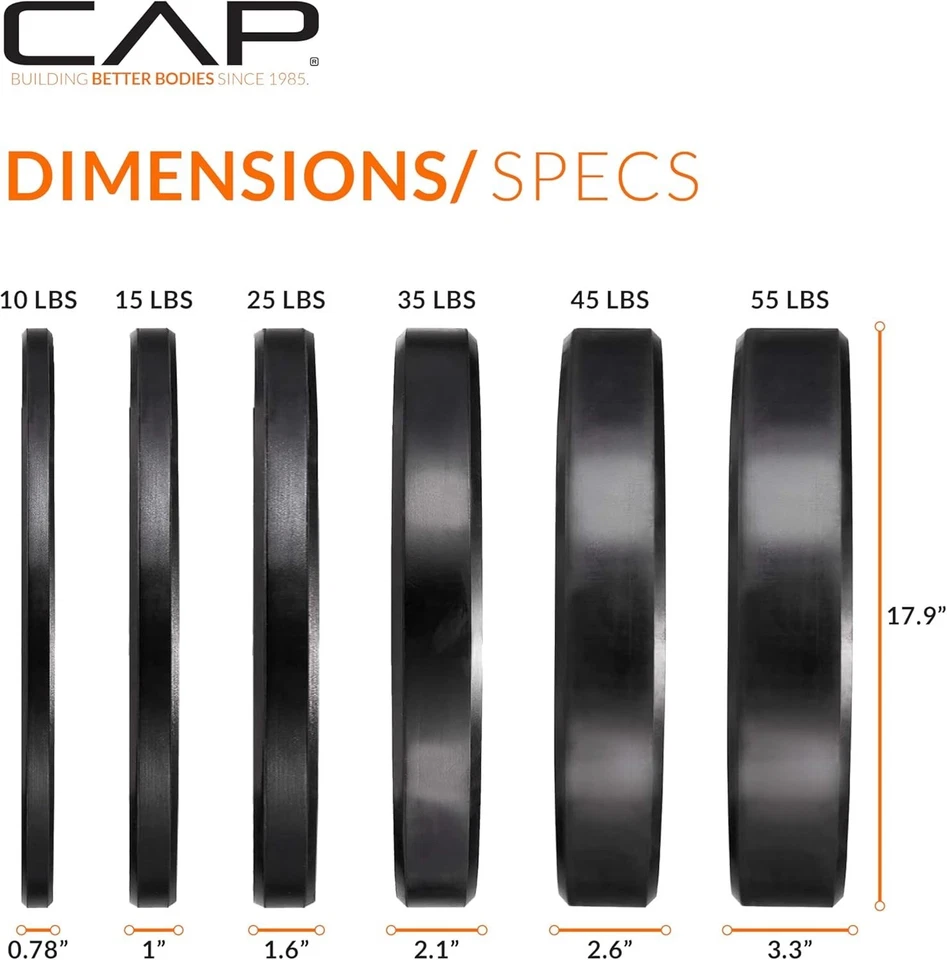 CAP Barbell 2-Inch Olympic Bumper Plate Weight Set| 100-370 lbs| Multiple Opti.. - Image 3 of 4