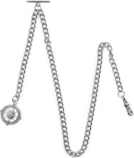 Men's Vintage Pocket Watch Chain with Compass Pendant Necklace