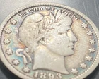 1893 TONED BLUE Barber Quarter .25 Cents -90% Silver