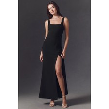 BHLDN Blake Dress Black Square Neck Stretch Crepe Maxi Gown Size Small