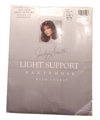 Jaclyn Smith Silky Sheer Light Support Control Top Pantyhose W/ Lycra White Sz C
