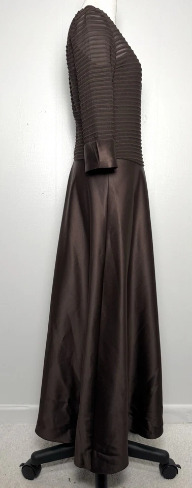 JS Collections 6P Brown Ribbed Bodice Dropped Waist Formal Evening Gown Dress - Image 4 of 4