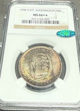 1946-S SILVER BOOKER T WASHINGTON 50C NGC MS66 Plus⭐️ Star Ms66+ Toner Toned CAC
