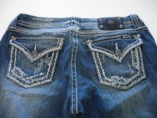 MISS ME Women's Denim Crystal Rhinestone Mid Rise Easy Cropped Blue Jeans 30