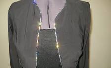 ALEX EVENINGS 8 BLACK LONG SPARKLE DRESS WITH RINESTONE TRIM JACKET