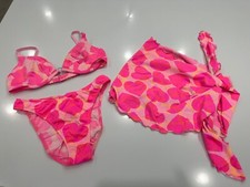 Venus Vintage Pink Hearts Bikini Top C Moderate Bottoms S/P  Wrap/Sarong RARE