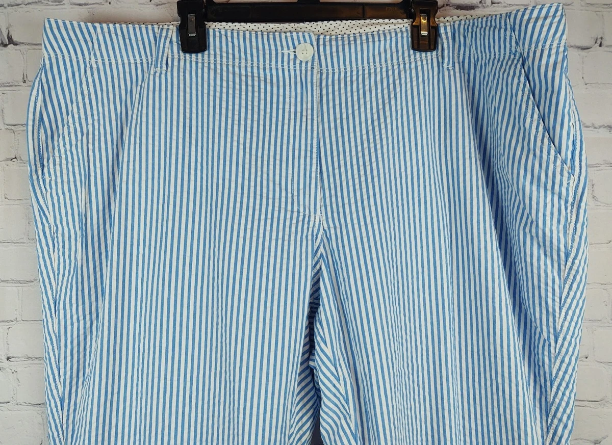 Crown Ivy White Blue Striped Seersucker Cropped Pants Plus Size