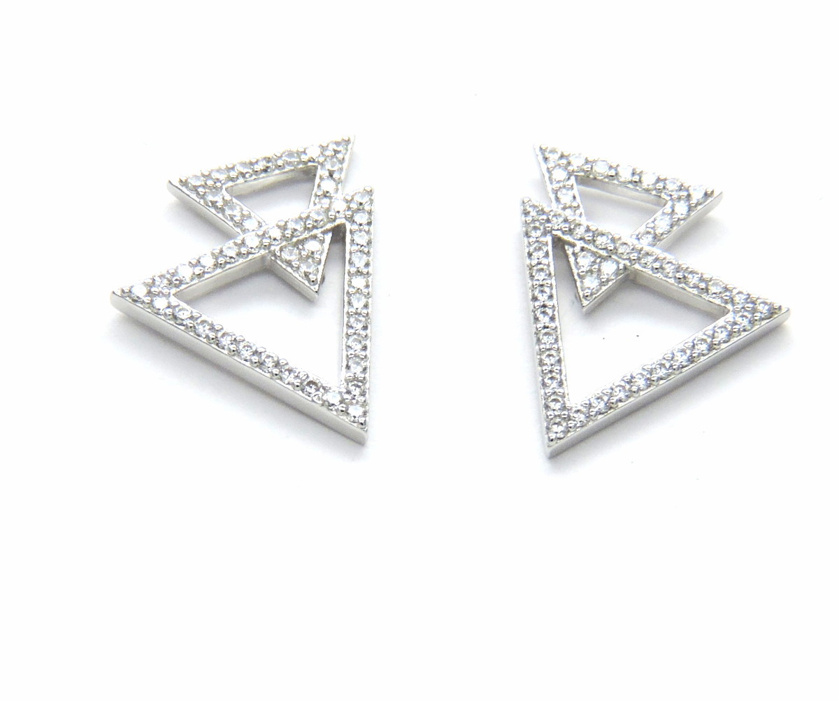 Pendientes Plata 925 Esterlina A Lobo Doble Triángulos con Circonitas