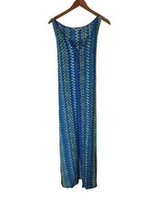 Two by Vince Camuto Women XL Vibrant Blue Green Print Stretchy Flowy Maxi Dress