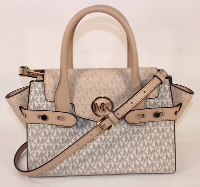 Michael Kors Carmen Medium Logo & Faux Leather Belted Satchel Power Blush Multi