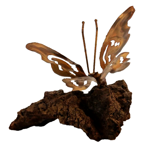 Vintage Artisan Art Copper Metal Butterfly Driftwood Stand Signed - Picture 3 of 9