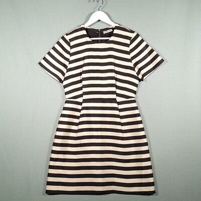 WHISTLES Dress Womens 12 Champagne Gold Black Striped Short