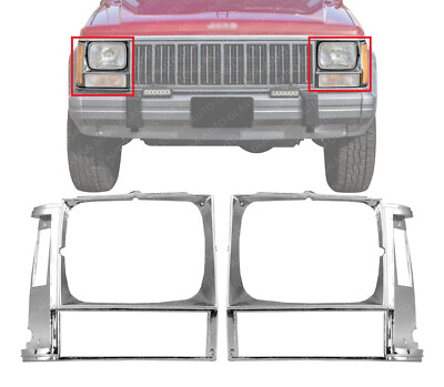 Jeep Cherokee バンパー 前後 クローム 2個セット Headlight Bezel Trims Chrome For 1984-1990 Jeep Wagoneer Cherokee
