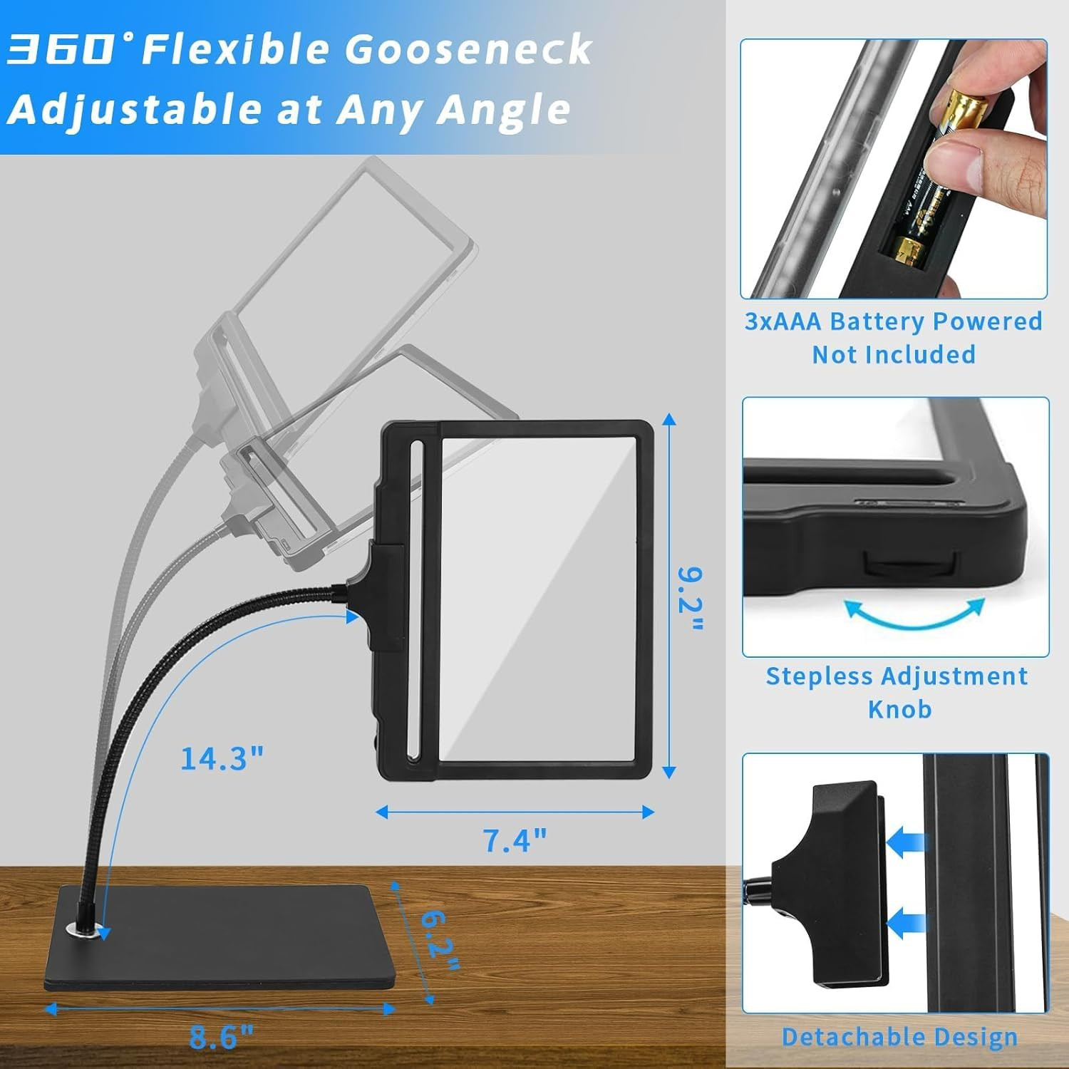 5X Large Magnifying Glass with 42 LED Light and Stand, Flexible Gooseneck Magnif