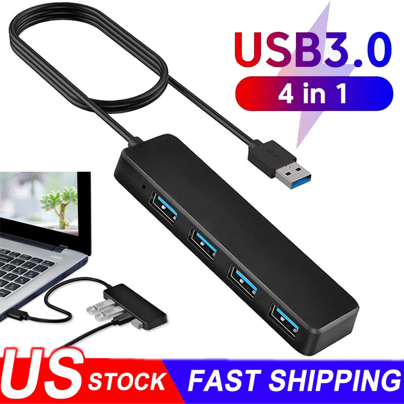 4-Port USB 3.0 Hub for Laptop Flash Drive HDD Expansion