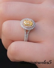 Oval Cut Real Citrine 1.25CT Wedding Split Shank Halo Ring 14K 2-Tone Gold Over