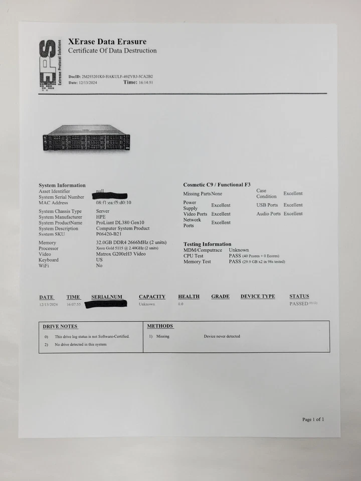 HP PROLIANT DL380 GEN 10 2x INTEL XEON GOLD 5115 2.40GHz 32GB RAM NO HD - Image 4 of 4