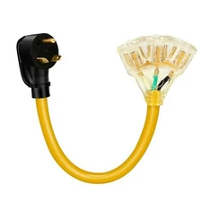 30 Amp to 120V RV Distribution Adapter TT-30P to 3X 5-15R/5-20R 1.5 FT Lighted