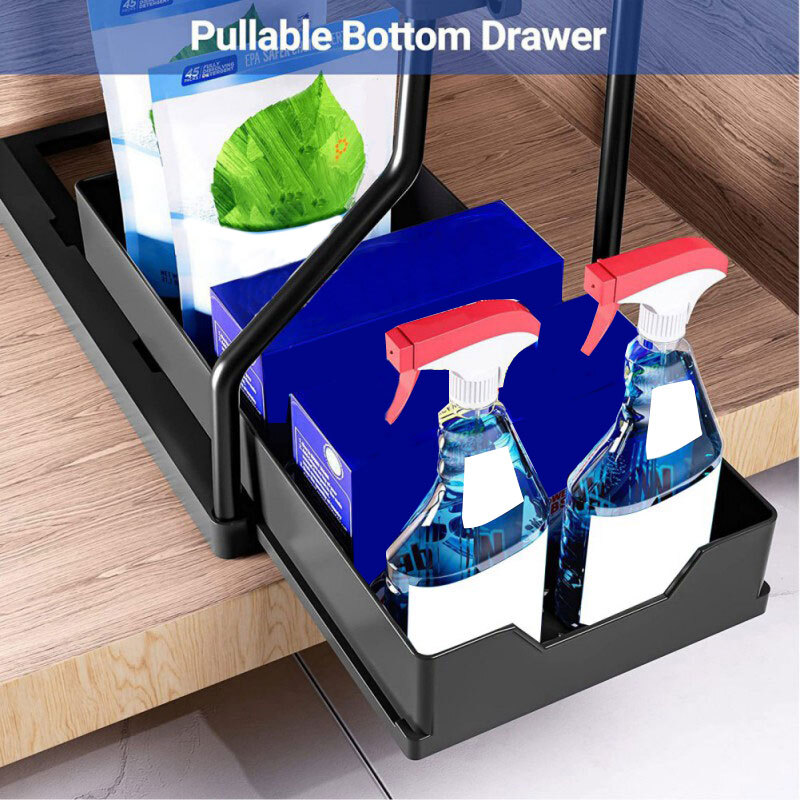 2 Tier Under Sink Organizer Kitchen Spice Rack Bathroom Storage Shelf