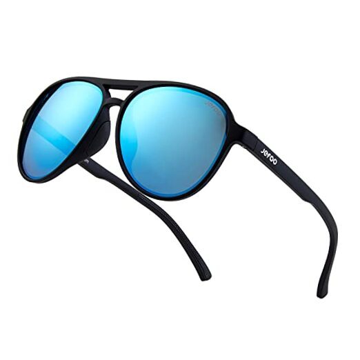 Polarized Aviator Sunglasses for Women Men Black Frame / Mirrored Ice Blue Lens-image