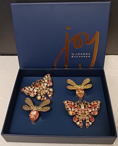 Joy by Joanna Buchanan Rhinestone Butterfly/Bee Clip Ornaments Set of 4 Gift Box - Picture 2 of 12