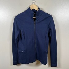 Ibex Full Zip Sweater Jacket Womens Size Large Merino Wool Blue Outdoor Hiking