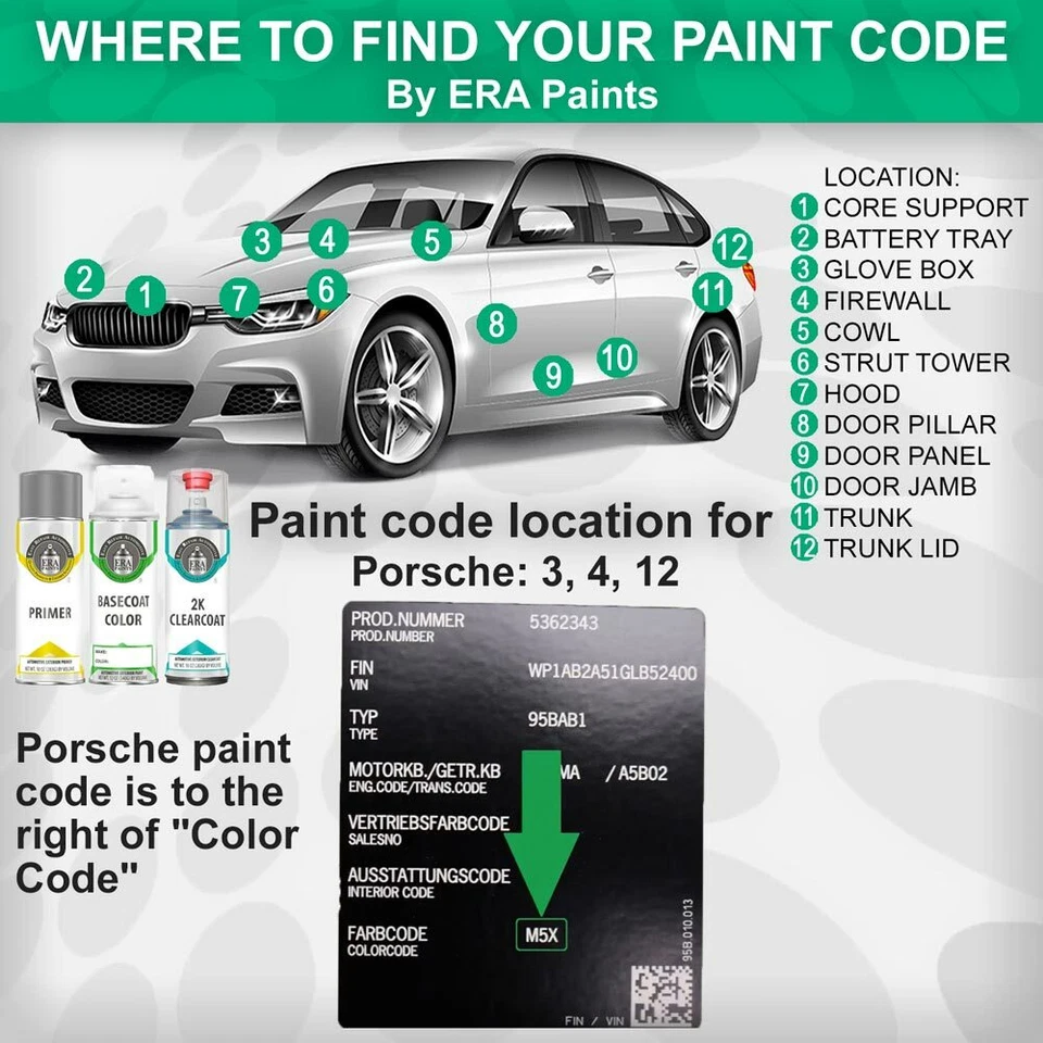 Pintura en aerosol de retoque genuina OEM de Porsche con opción Clearcoat 2K - ELIGE TU COLOR Foto 2 de 4