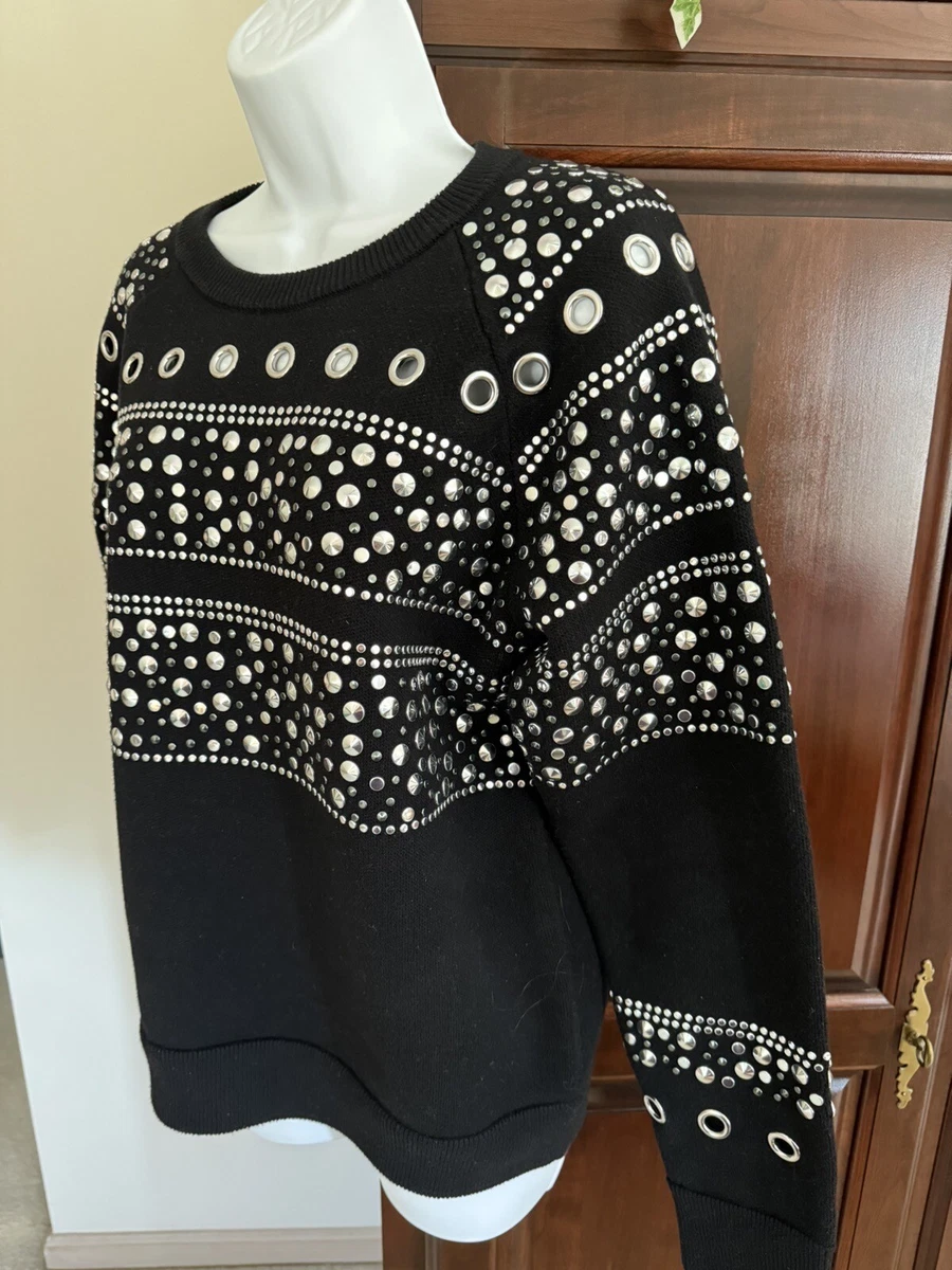 MICHAEL KORS BLACK SILVER STUDDED LONG SLEEVE SWEATER SMALL