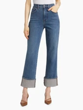 NWT $298 Veronica Beard Dylan Cuffed High Waist Relaxed Straight Leg Jeans