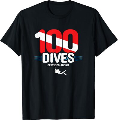 NEW 100th Dive Gift Diver Down Flag, Scuba Diving Gift Idea Tee T-Shirt S-3XL