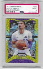 2019-20 PANINI-PRIZM JUSTIN JAMES GOLD SHIMMER RC #295 08/10 PSA MINT 9