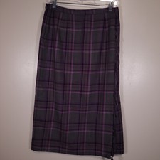 Vintage Requirements Size 10 Purple/Gray Plaid Pencil Skirt 31" Long Fringe