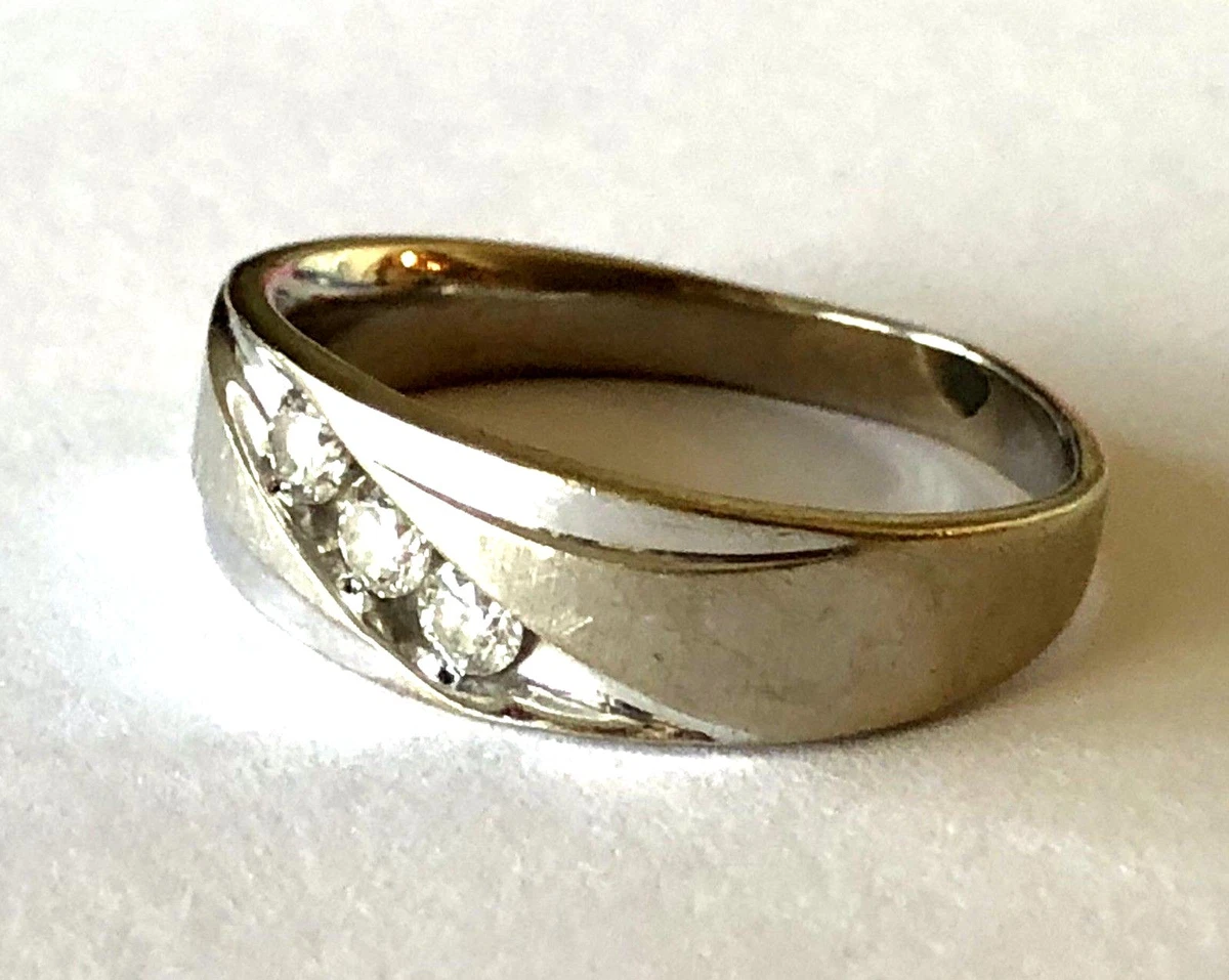 10K SR White Solid Gold Mens Ring Wedding Band 3 Natural Diamond