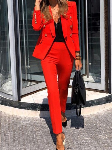 Tailleur elegante ufficio completo donna rosso elegante giacca pantalone  4936 | eBay