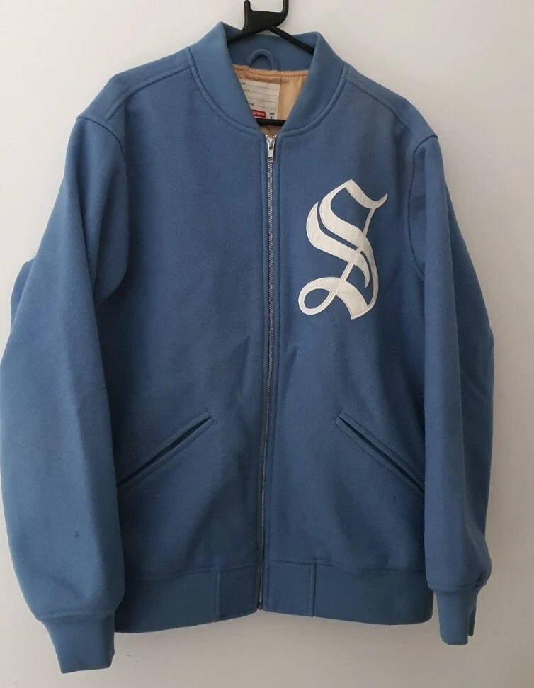 FW14 Supreme Ancien Anglais Fermeture Varsity Veste Laine Bleu Taille XL Rare
