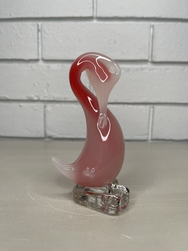 Vintage Art Glass Pink Opalescent Alabaster Duck Bird Figurine With Clear Feet - Photo 6/10
