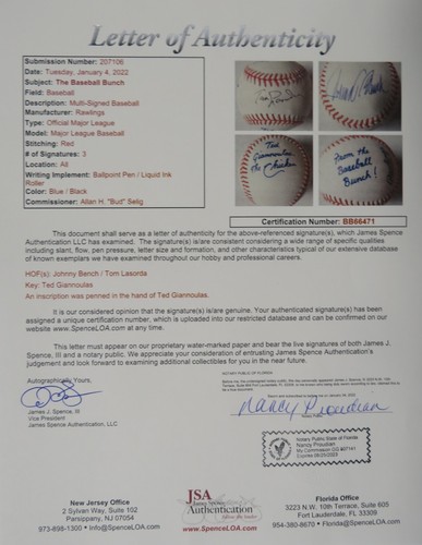 Johnny Bench THE BASEBALL BUNCH Signed Autograph Auto Rawlings Baseball by 3 JSA - Picture 2 of 8