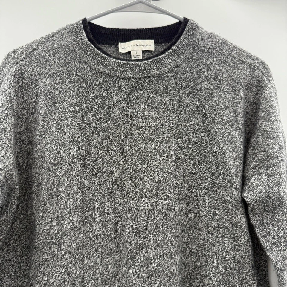 White + Warren Sweater 100% Cashmere Gray & Black Long Sleeve Pullover Sz S - Image 2 of 4