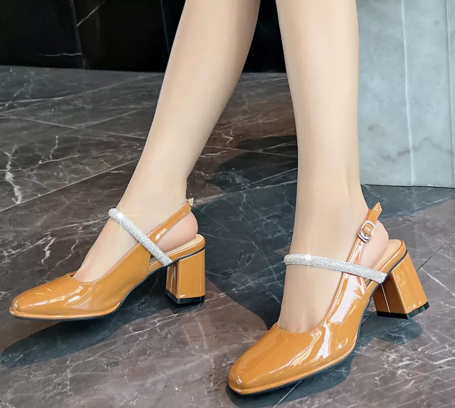 Zapatos de Salón Naranja Pedrería Elegantes Charol Cómodo Piel Sintético 40574