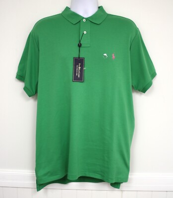 Polo Ralph Lauren Shirt Solid Green Smooth Knit Custom Fit Pink
