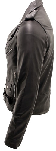 Men's Black & Tan Retro Brando Casual Biker Jacket 100% Nappa Leather - Picture 6 of 14