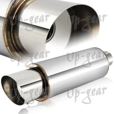 4" Slant N1 Tip Stainless Racing Weld-On Exhaust Muffler 2.5" Inlet + Silencer