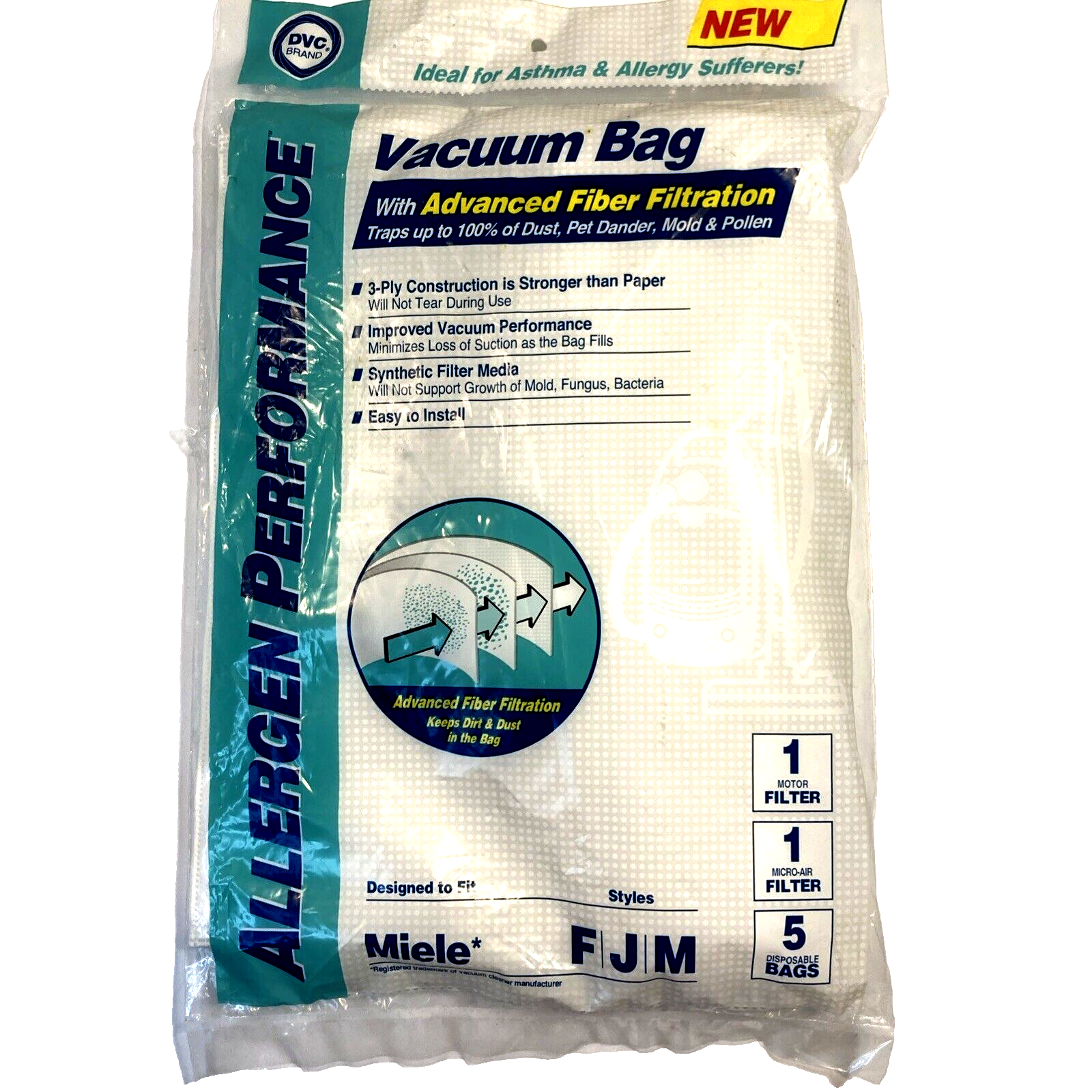 Vacuum Bags Miele FJM DVC Brand Allergen Performance Bags 5 Pack New In Package